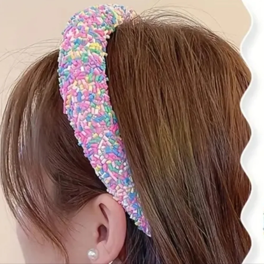 Sponge confetti wide pink multi color headband hair accessories